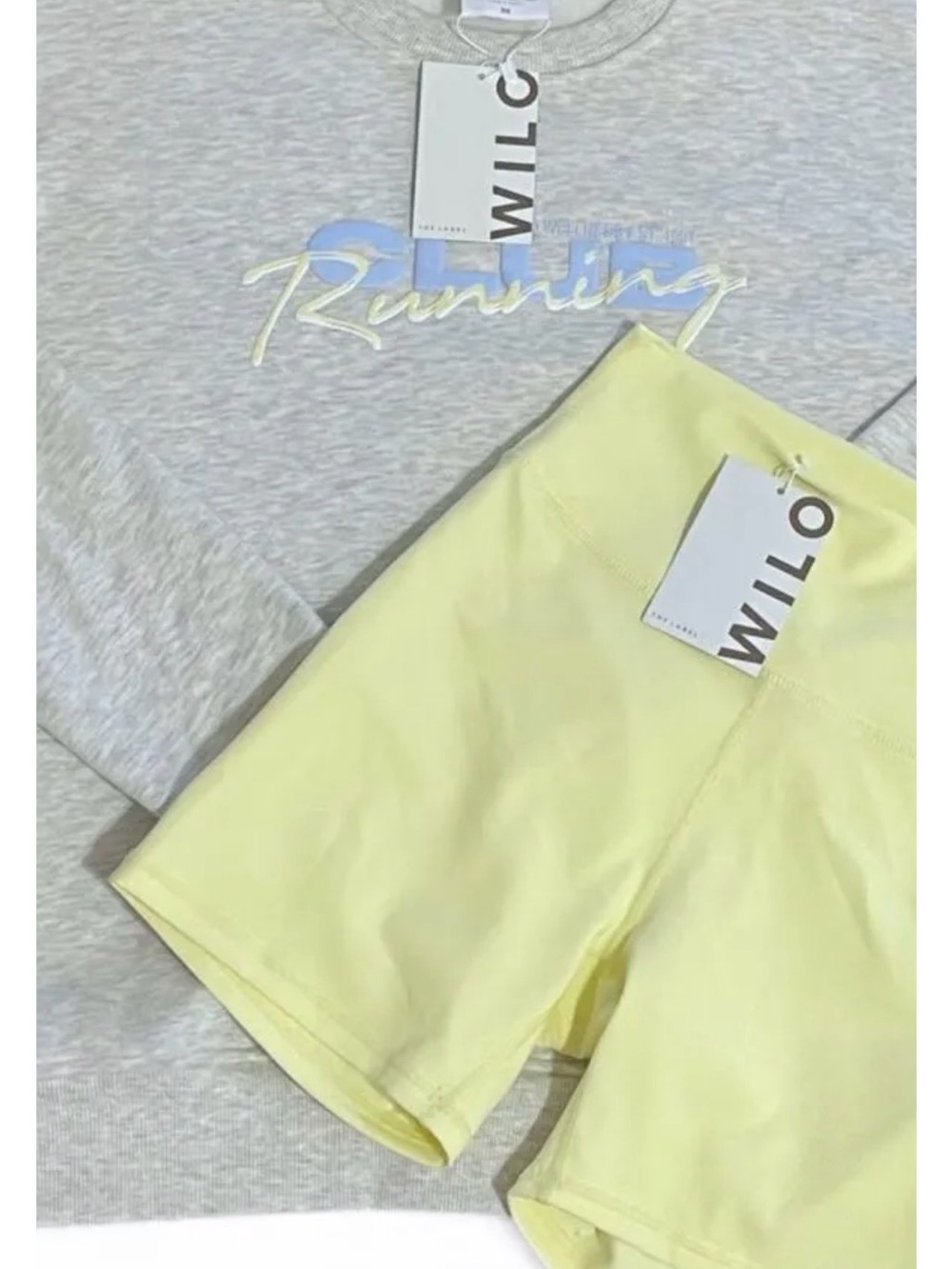 WILLO High-Rise Bike Shorts & Sweatshirt in Pale Yellow/Blue